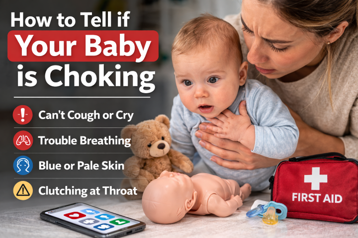 As a baby starts to eat more solid food this becomes more and more of a possibility.  This is complicated by the fact that some babies are more vocal than others which can make confusing for parents to know if their baby is really choking.