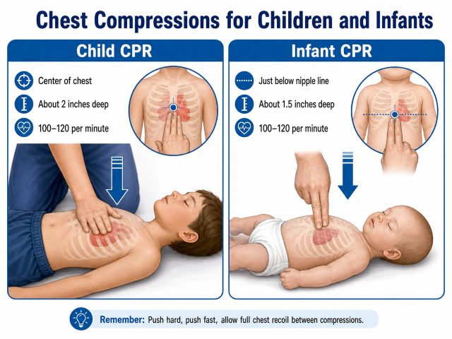 cpr what is different for chest compressions on a child or infant illustration 